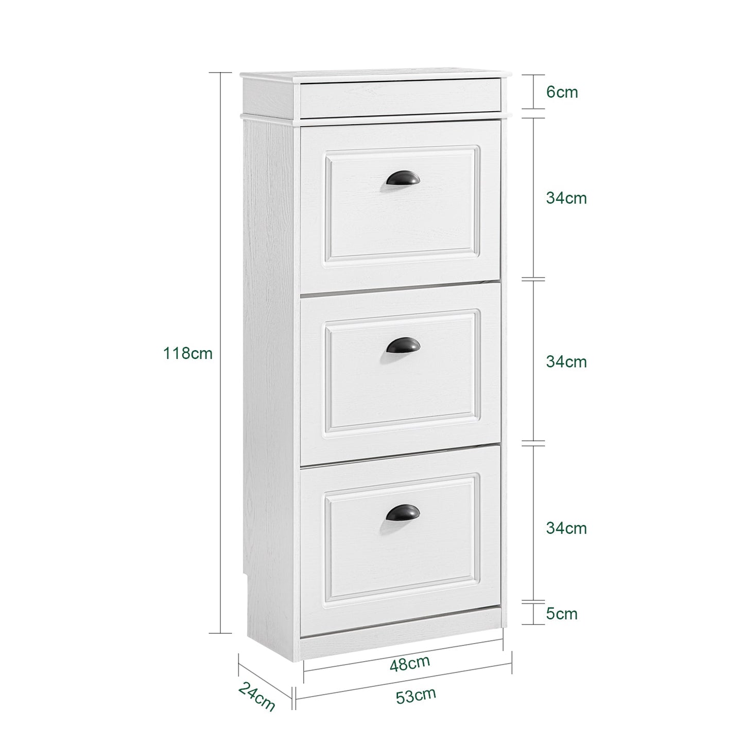 SoBuy FSR94-WG Schoenenkast 3 Kleppen 12 Paar, 53 x 24 x 118 cm, Verouderd Houteffect/Wit