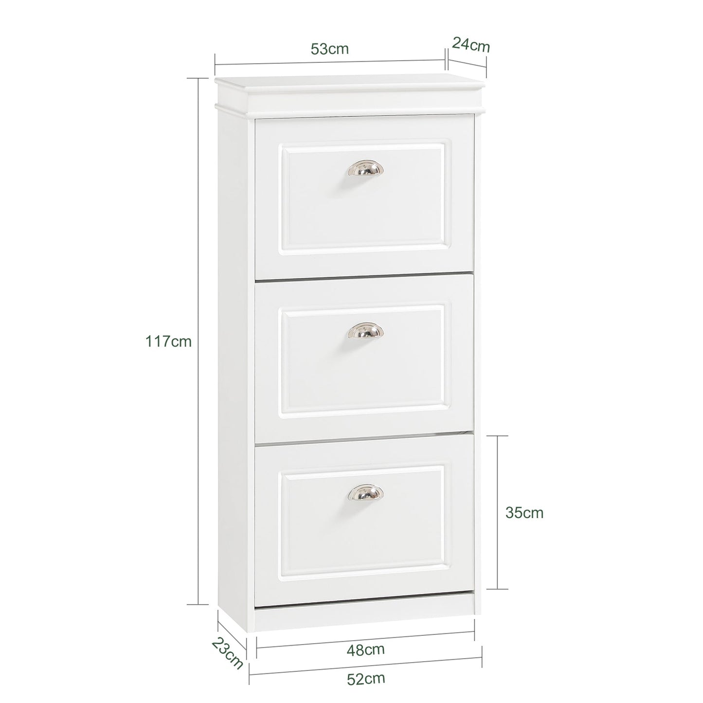 SoBuy schoenenkast met 3 kleppen – smal schoenenmeubel voor hal en entree – opslag tot 12 paar – 53x24x117 cm – wit