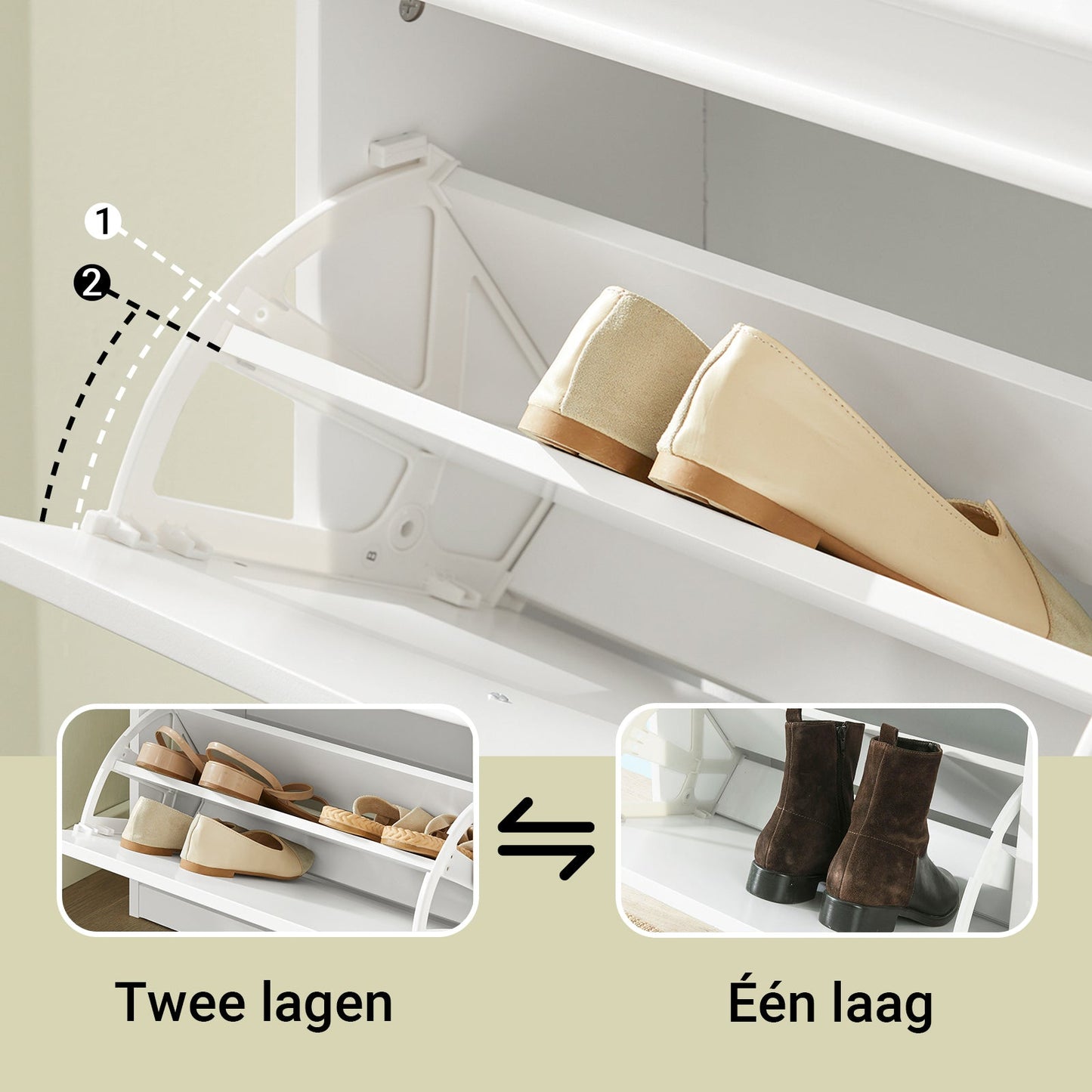 SoBuy schoenenkast met 3 kleppen – smal schoenenmeubel voor hal en entree – opslag tot 12 paar – 53x24x117 cm – wit
