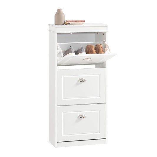 SoBuy schoenenkast met 3 kleppen – smal schoenenmeubel voor hal en entree – opslag tot 12 paar – 53x24x117 cm – wit