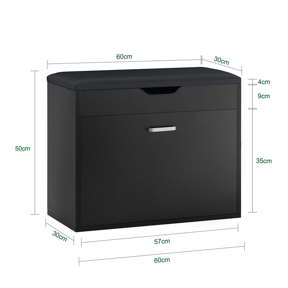 SoBuy Schoenenkast - FSR95-SCH - Gewatteerd kussen - Opklapbaar - 60 x 30 x 49 Cm - Zwart