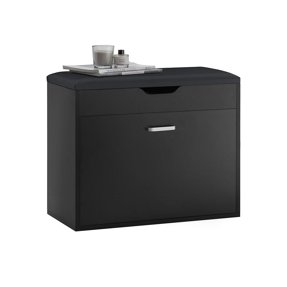 SoBuy Schoenenkast - FSR95-SCH - Gewatteerd kussen - Opklapbaar - 60 x 30 x 49 Cm - Zwart