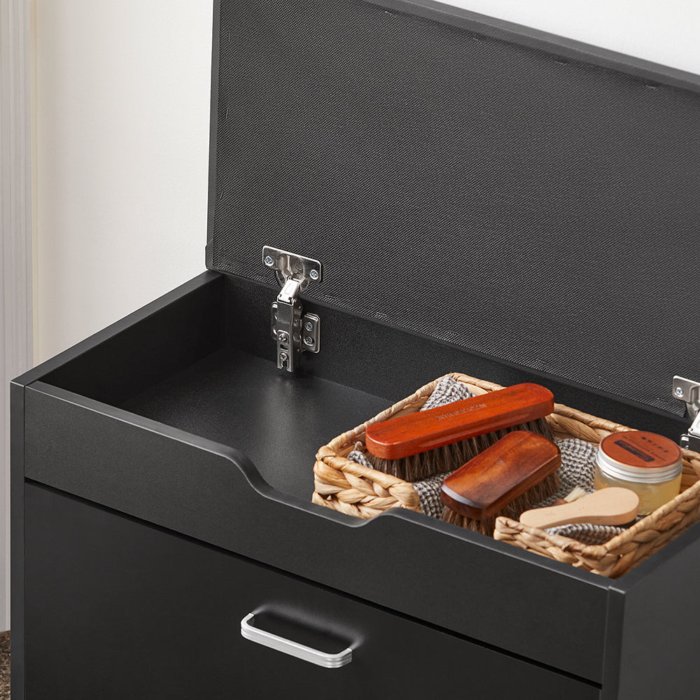 SoBuy Schoenenkast - FSR95-SCH - Gewatteerd kussen - Opklapbaar - 60 x 30 x 49 Cm - Zwart