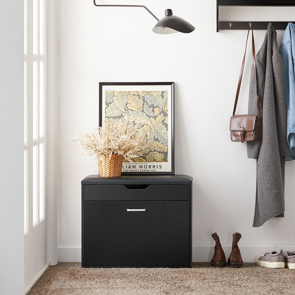 SoBuy Schoenenkast - FSR95-SCH - Gewatteerd kussen - Opklapbaar - 60 x 30 x 49 Cm - Zwart