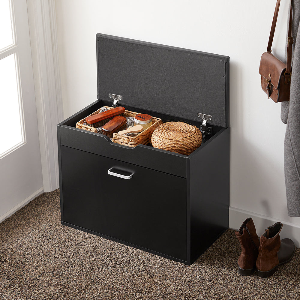 SoBuy Schoenenkast - FSR95-SCH - Gewatteerd kussen - Opklapbaar - 60 x 30 x 49 Cm - Zwart