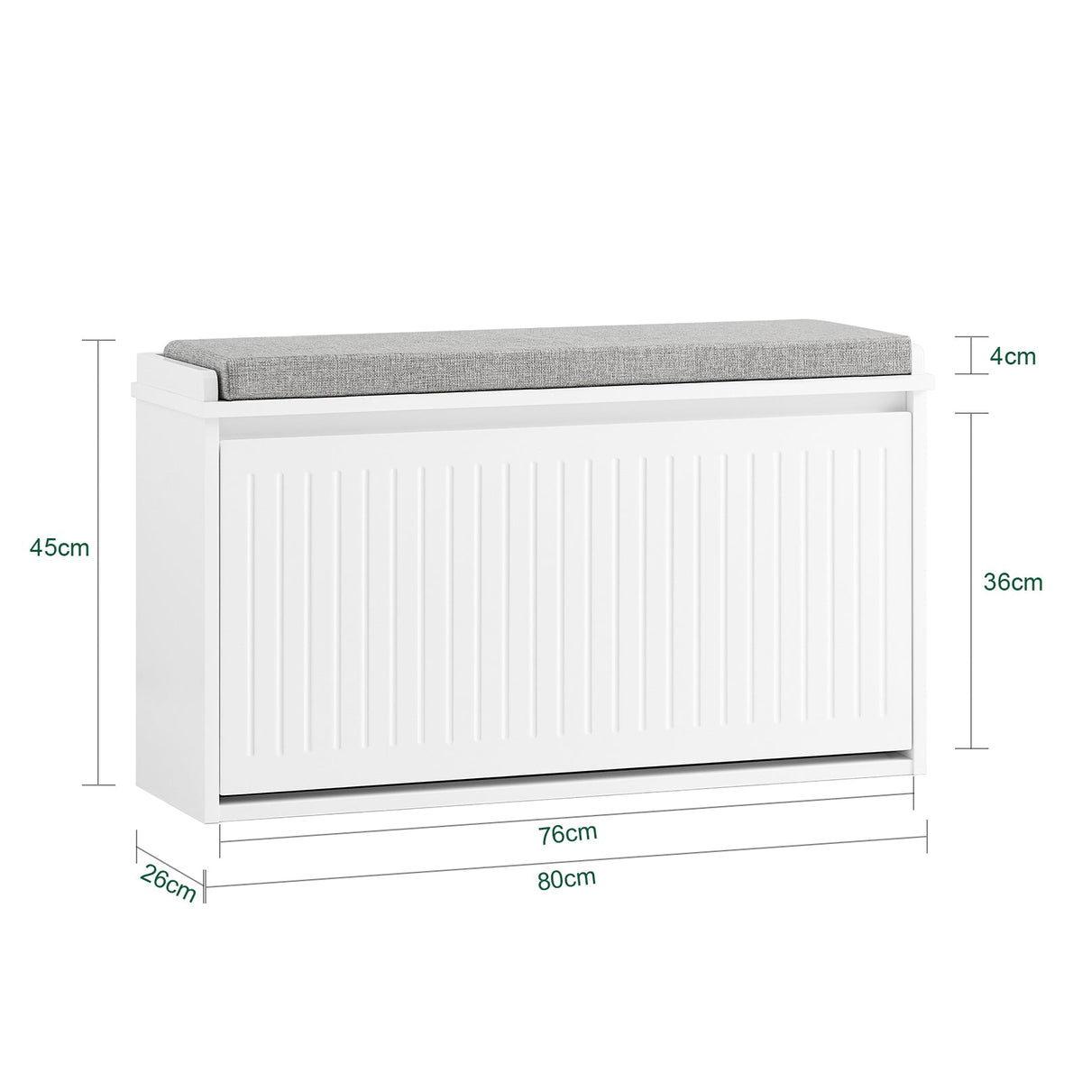 SoBuy Schoenenkast met Zitkussen en Klep – Wit – 80x45x26 cm – Moderne Schoenbank van MDF