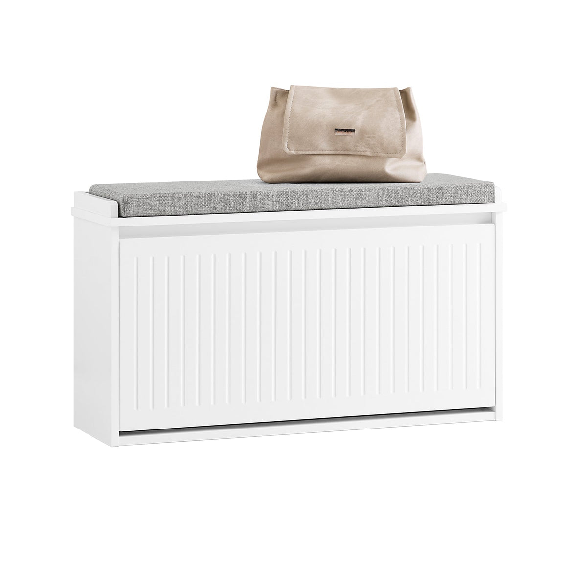 SoBuy Schoenenkast met Zitkussen en Klep – Wit – 80x45x26 cm – Moderne Schoenbank van MDF