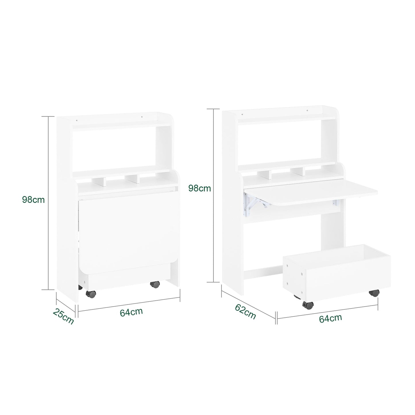 SoBuy Opklapbaar Bureau FWT105-W - 64 x 62 x 98 cm - Wit