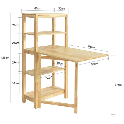 SoBuy - Opklapbare eettafel met opbergkast - Max, 75 kg - 126 x 60 x 98 cm - Naturel