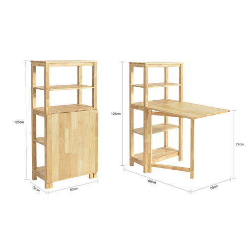 SoBuy - Opklapbare eettafel met opbergkast - Max, 75 kg - 126 x 60 x 98 cm - Naturel