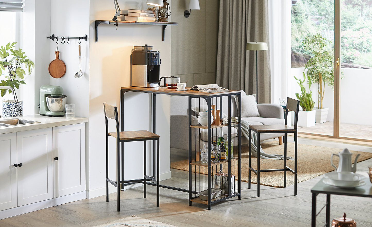 SoBuy Hoge Eettafel FWT84-PF - 3 Planken - 115 x 50 x 107 cm - Industrieel