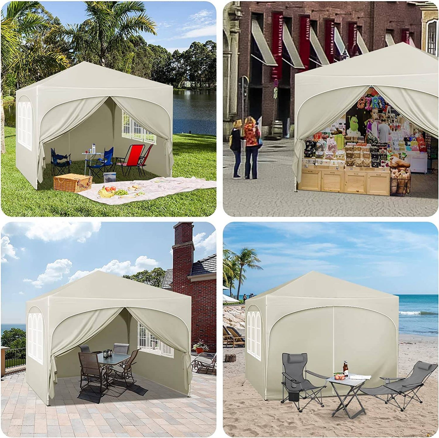 Woltu Opvouwbaar Paviljoen 3x3 m - Beige - UV50+ Waterafstotend - In Hoogte Verstelbaar - Met Zijkanten en Draagtas