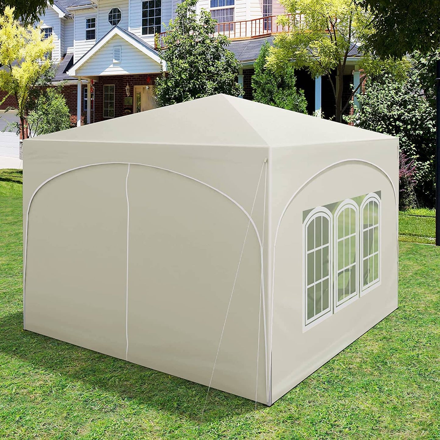 Woltu Opvouwbaar Paviljoen 3x3 m - Beige - UV50+ Waterafstotend - In Hoogte Verstelbaar - Met Zijkanten en Draagtas