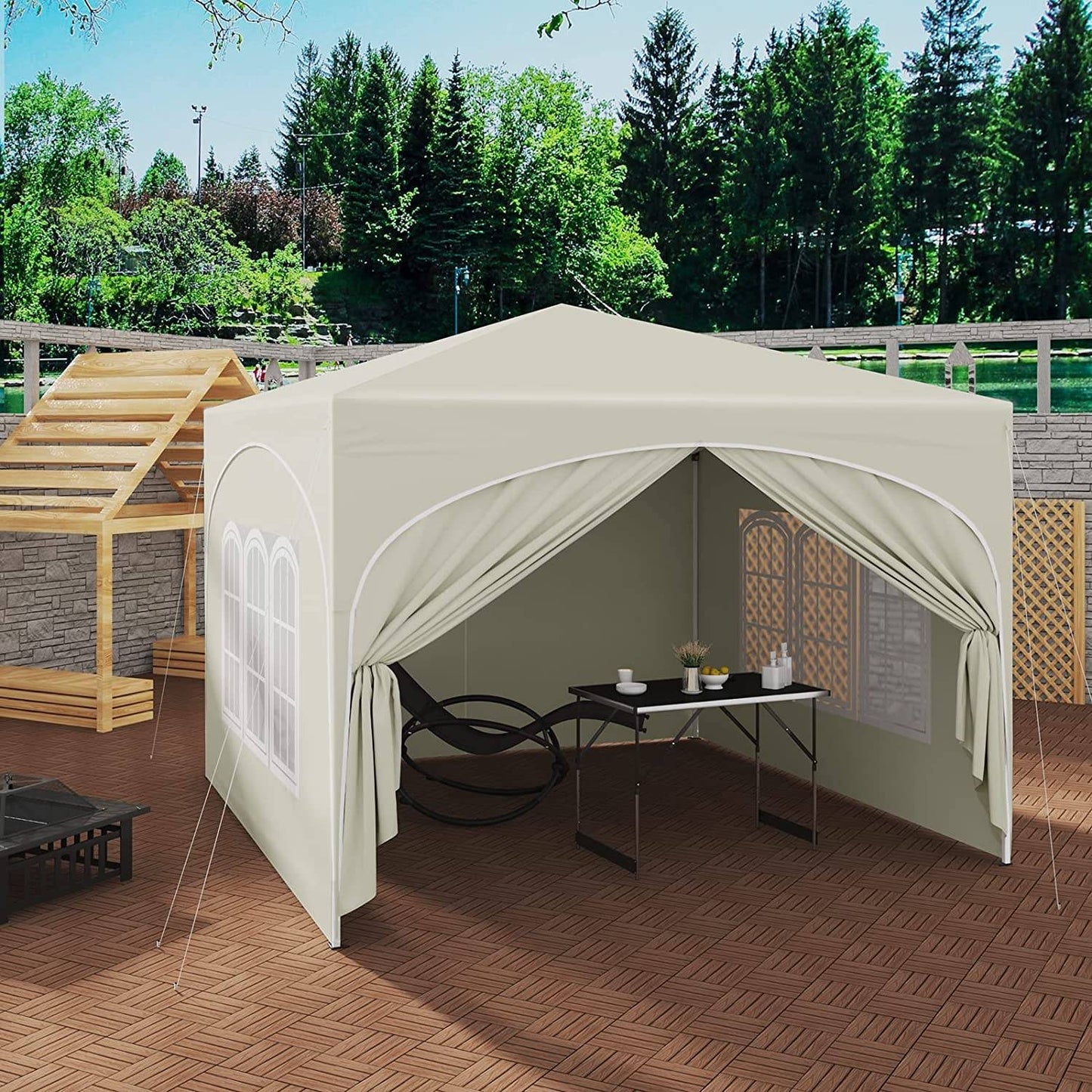 Woltu Opvouwbaar Paviljoen 3x3 m - Beige - UV50+ Waterafstotend - In Hoogte Verstelbaar - Met Zijkanten en Draagtas