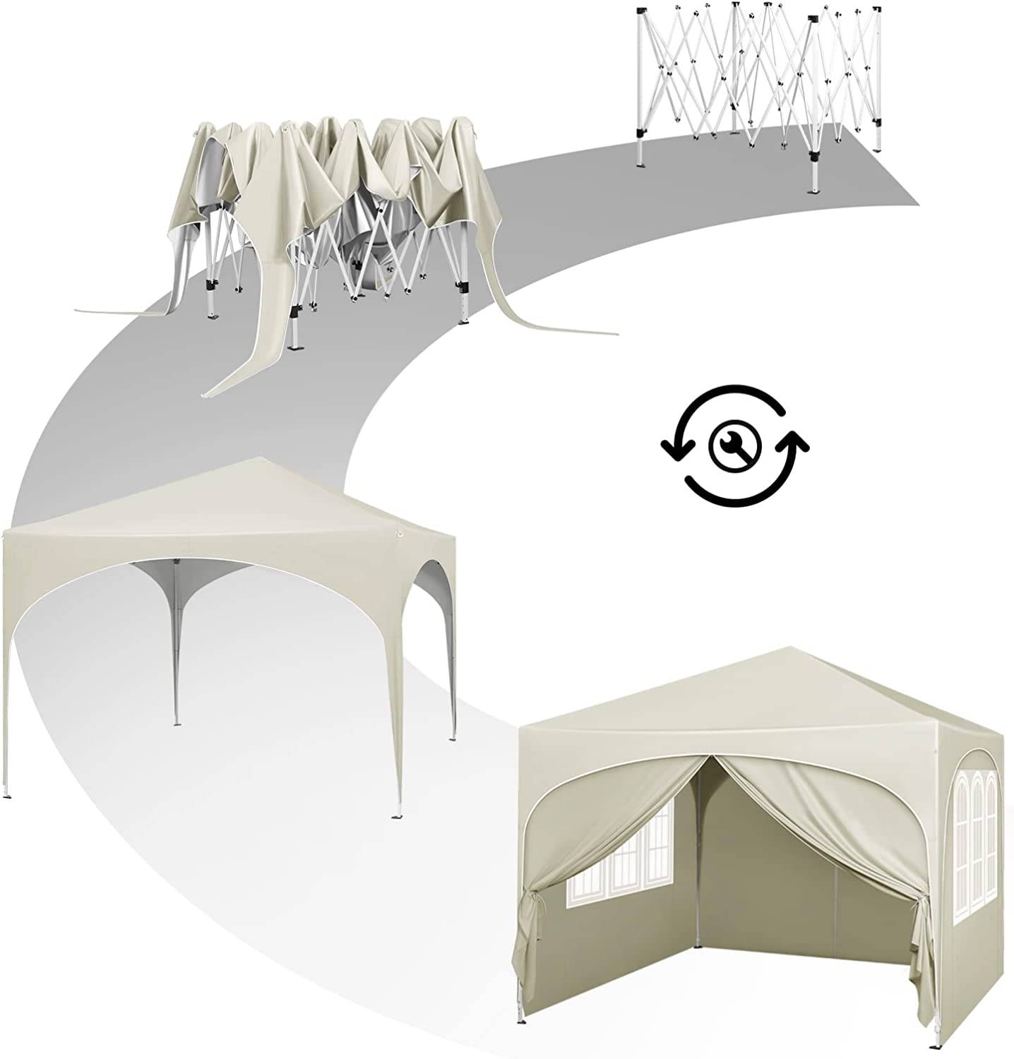 Woltu Opvouwbaar Paviljoen 3x3 m - Beige - UV50+ Waterafstotend - In Hoogte Verstelbaar - Met Zijkanten en Draagtas