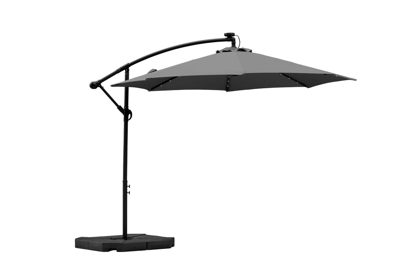 Feelfurniture Toscano Zweefparasol Donkergrijs – Banana Parasol met LED-Verlichting en Hoes – Ø300 cm