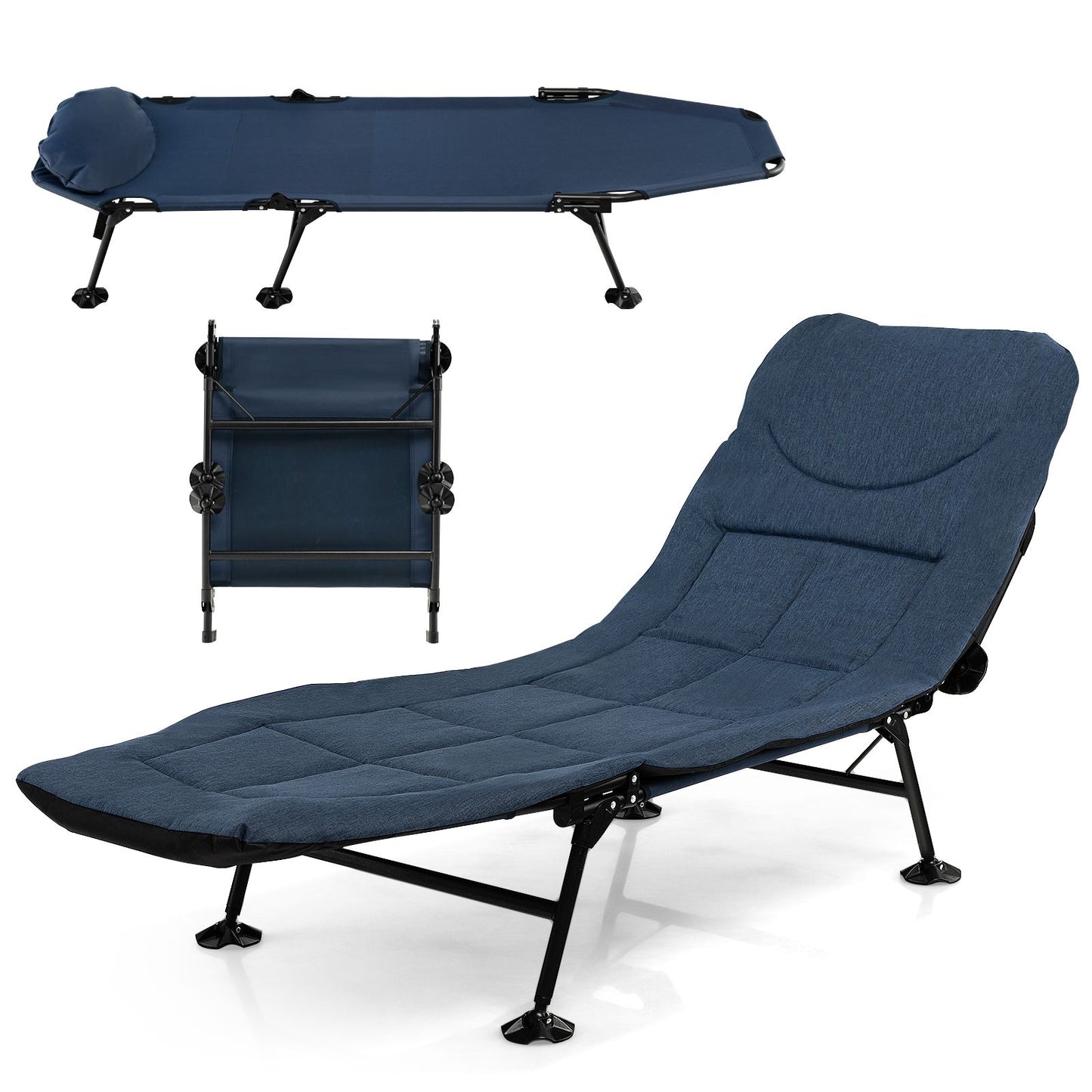Coast Ligbed - Comfortabel - Opvouwbaar - 6 Standen - Max. 200 kg - 194 x 64 x 29 cm - Marineblauw