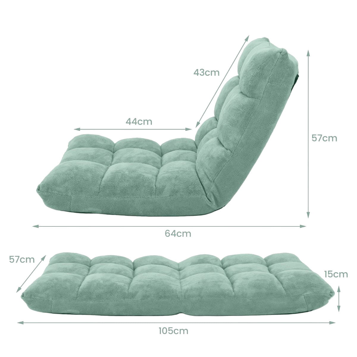 Coast Opvouwbare Loungevloerstoel – Verstelbare Rugleuning 14 Posities – 105 x 56 x 15 cm – Groen