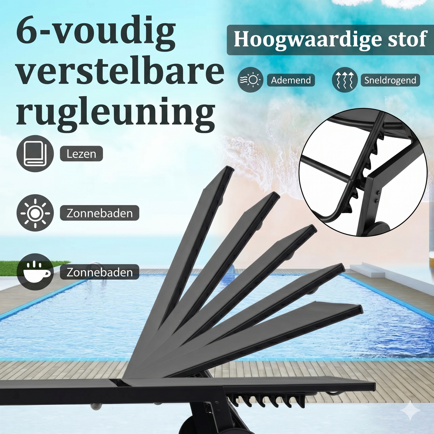 Coast Ligbed Tuinset - Verstelbare Rugleuning - Inclusief Bijzettafel - Weerbestendig - Opklapbaar - Grijs