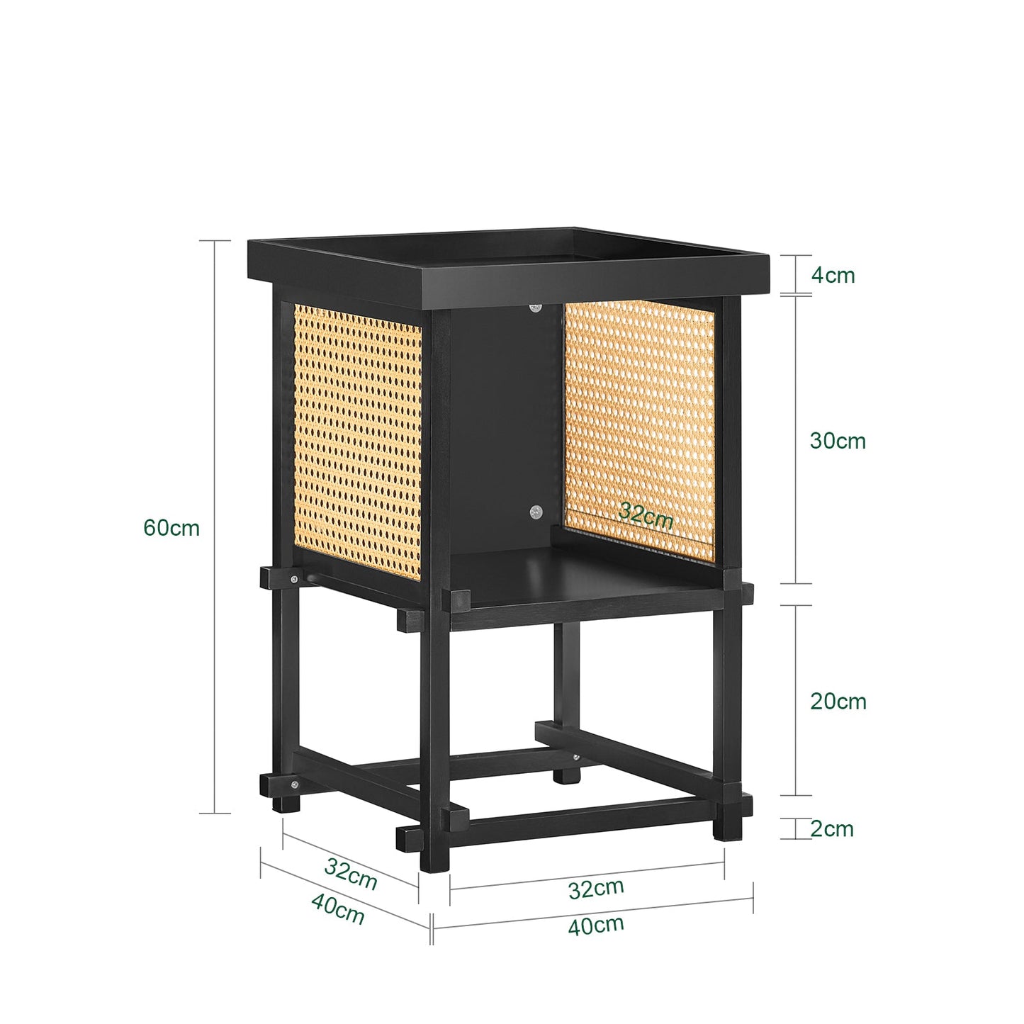SoBuy bijzettafel HFBT03-SCH - 40×40×60 cm - zwart–geel - bamboe frame & open opbergvak