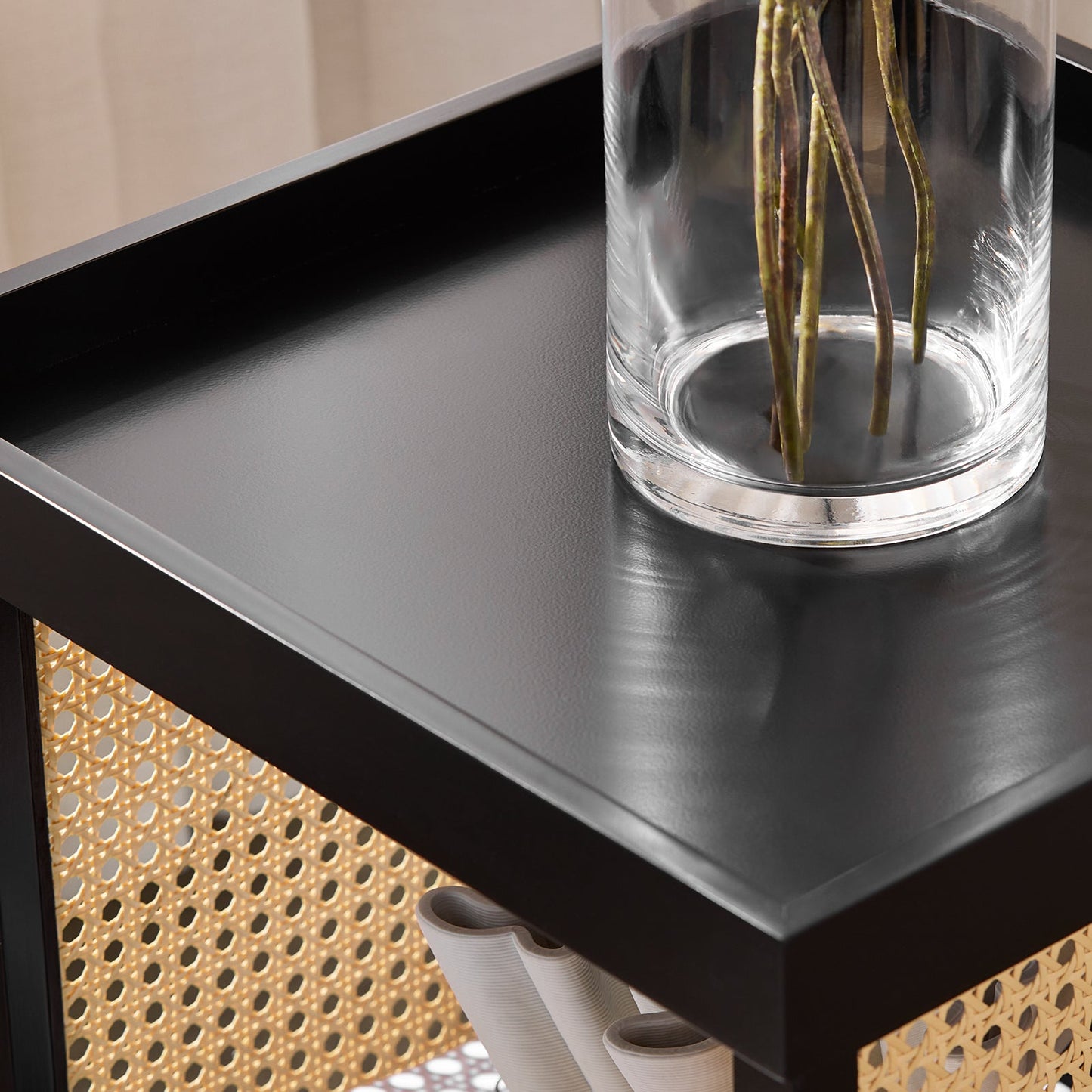 SoBuy bijzettafel HFBT03-SCH - 40×40×60 cm - zwart–geel - bamboe frame & open opbergvak