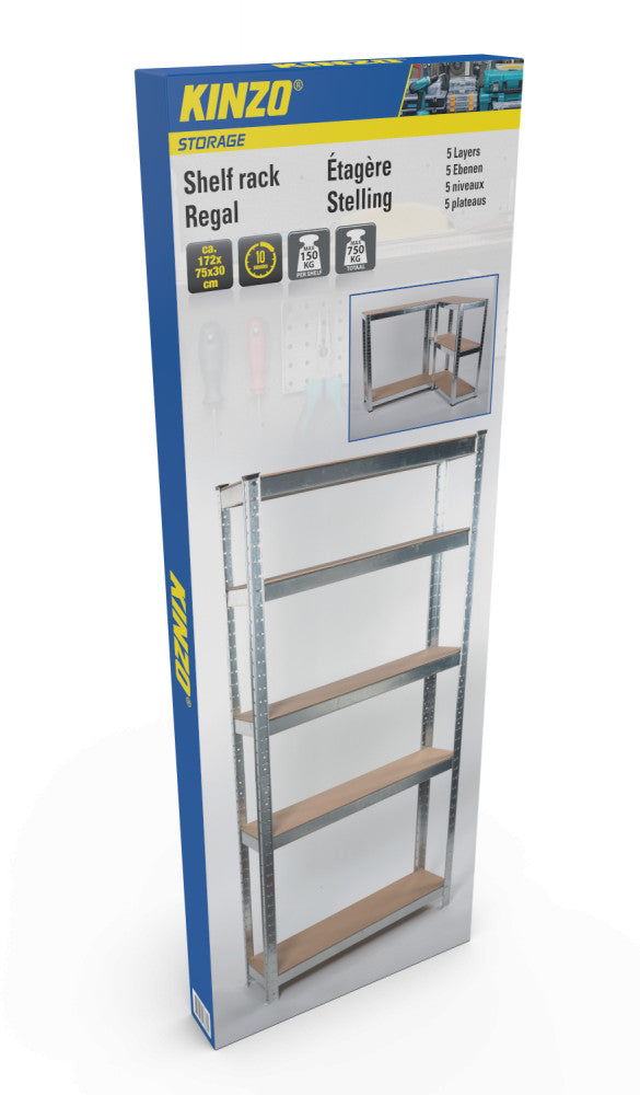 Kinzo Opbergrek - Stellingkast - 5 Legplanken - Heavy Duty - Max. 750 Kilo - Geen Schroeven - MDF