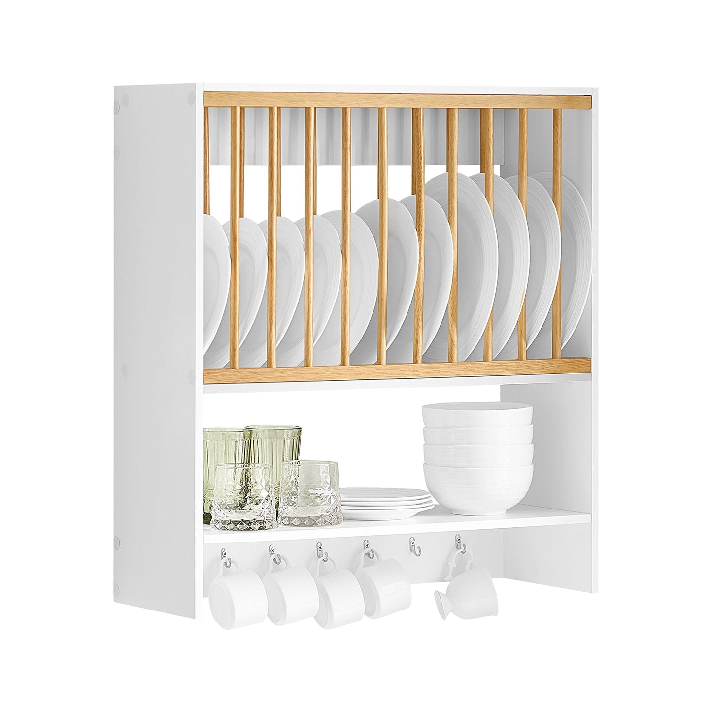 SoBuy Opbergkast met rek voor borden - Max. 10 kg - 64 x 24 x 71 cm - Wit/ Naturel