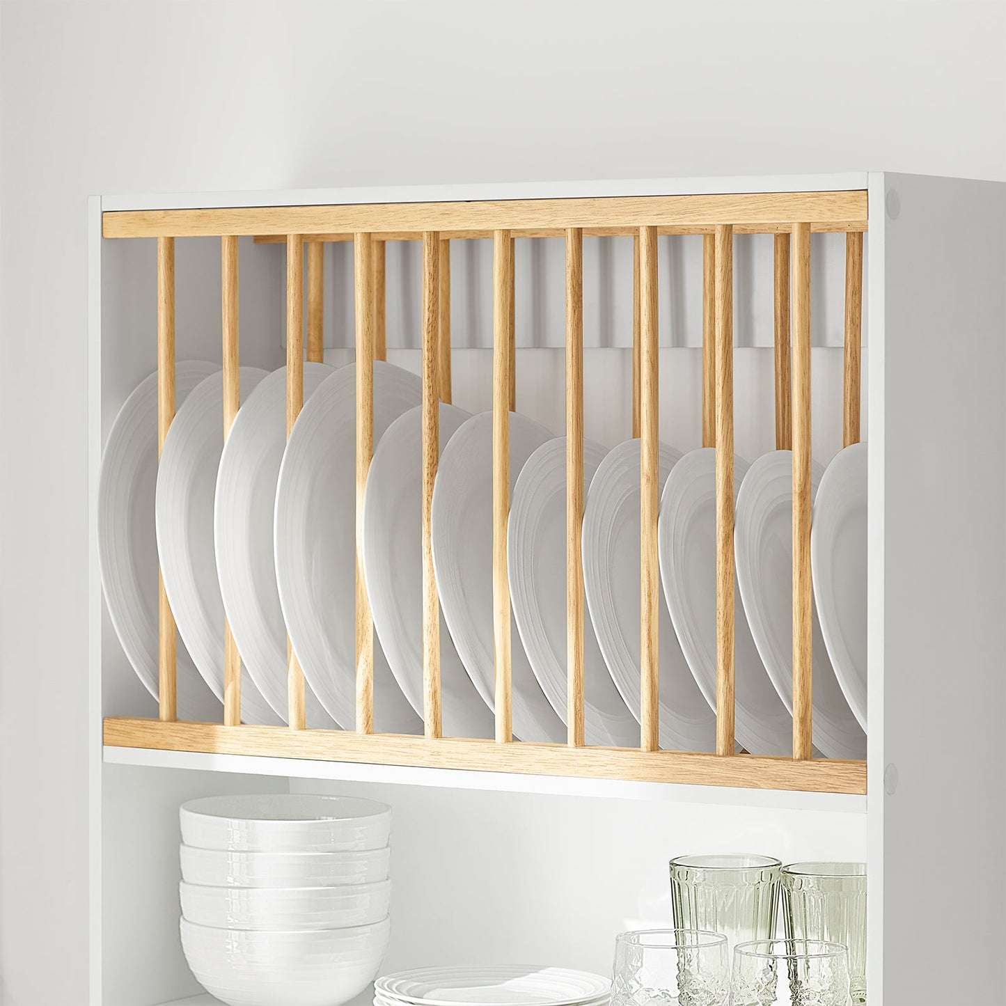 SoBuy Opbergkast met rek voor borden - Max. 10 kg - 64 x 24 x 71 cm - Wit/ Naturel