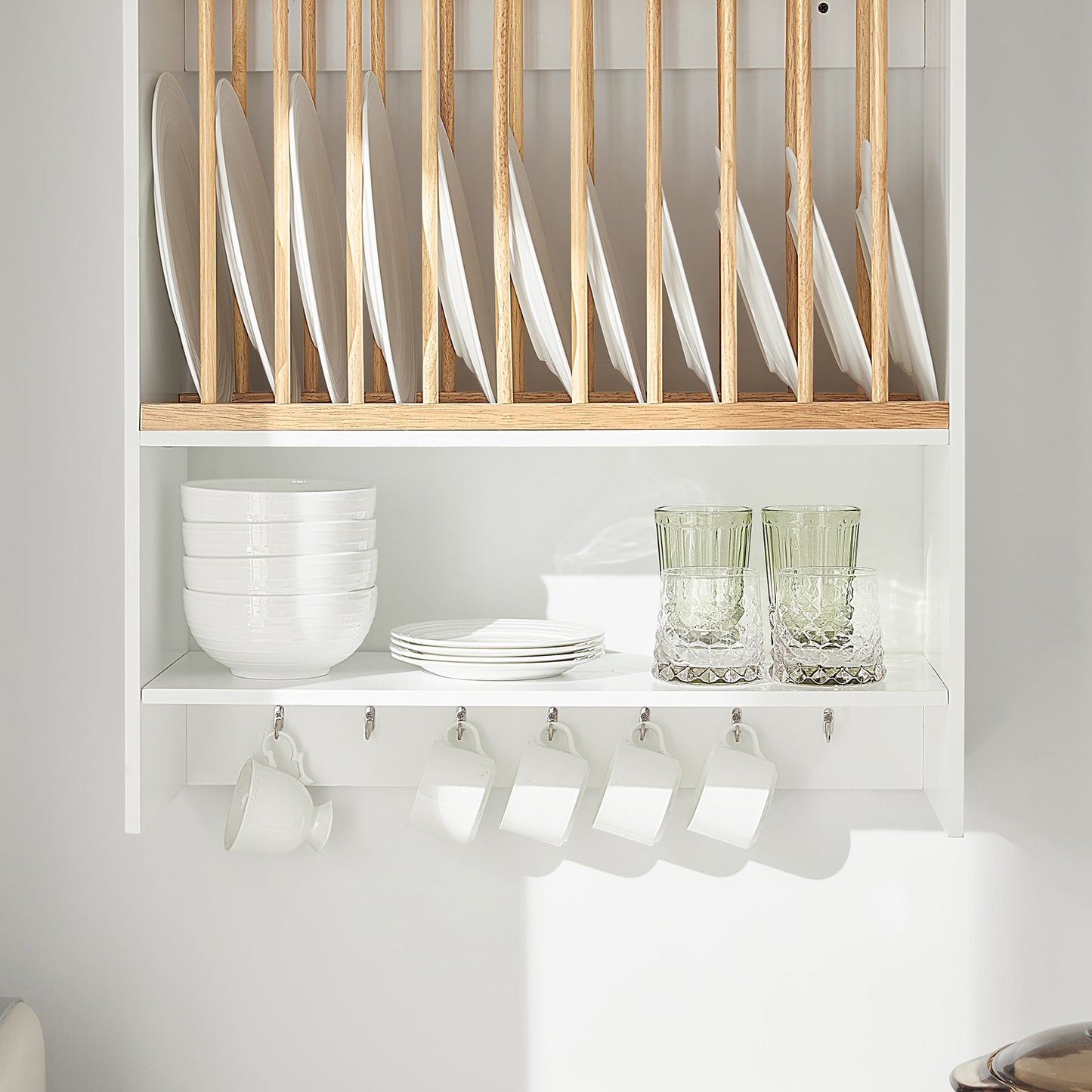 SoBuy Opbergkast met rek voor borden - Max. 10 kg - 64 x 24 x 71 cm - Wit/ Naturel