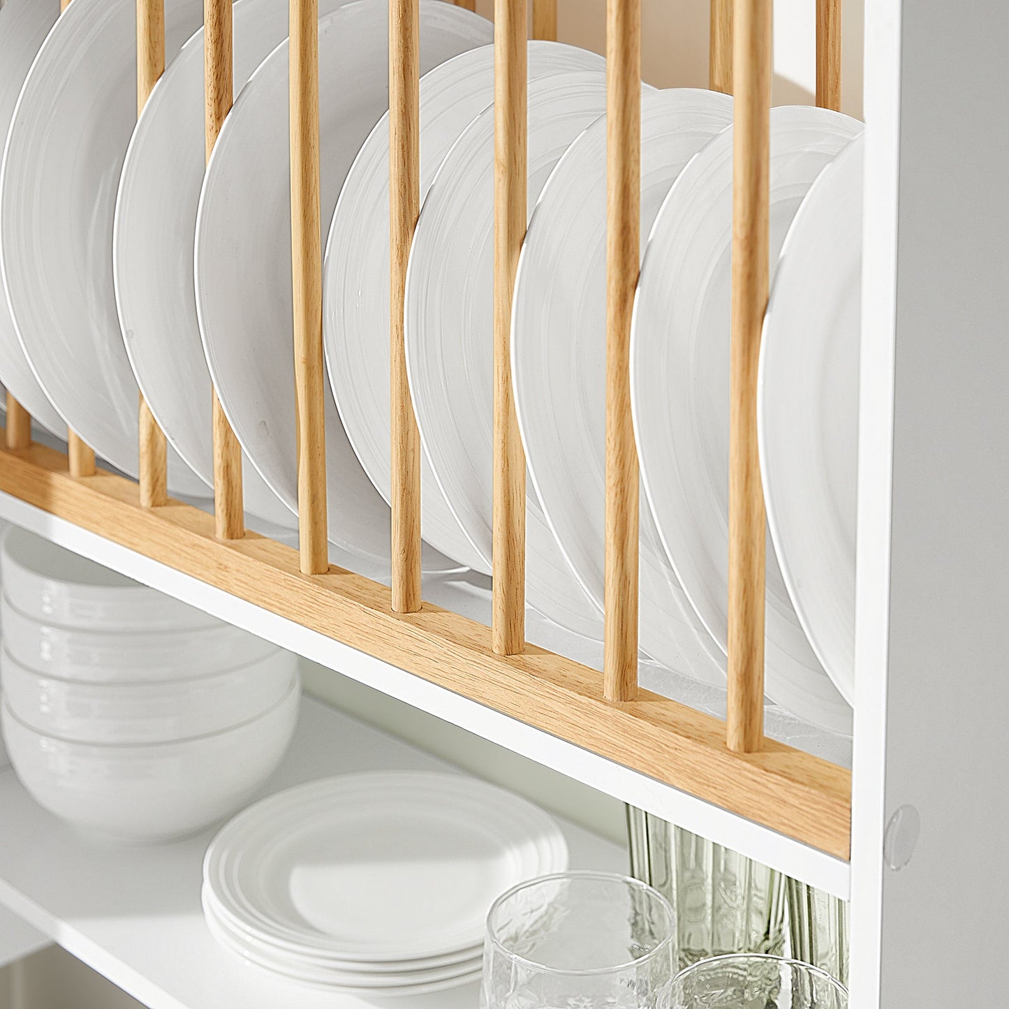 SoBuy Opbergkast met rek voor borden - Max. 10 kg - 64 x 24 x 71 cm - Wit/ Naturel