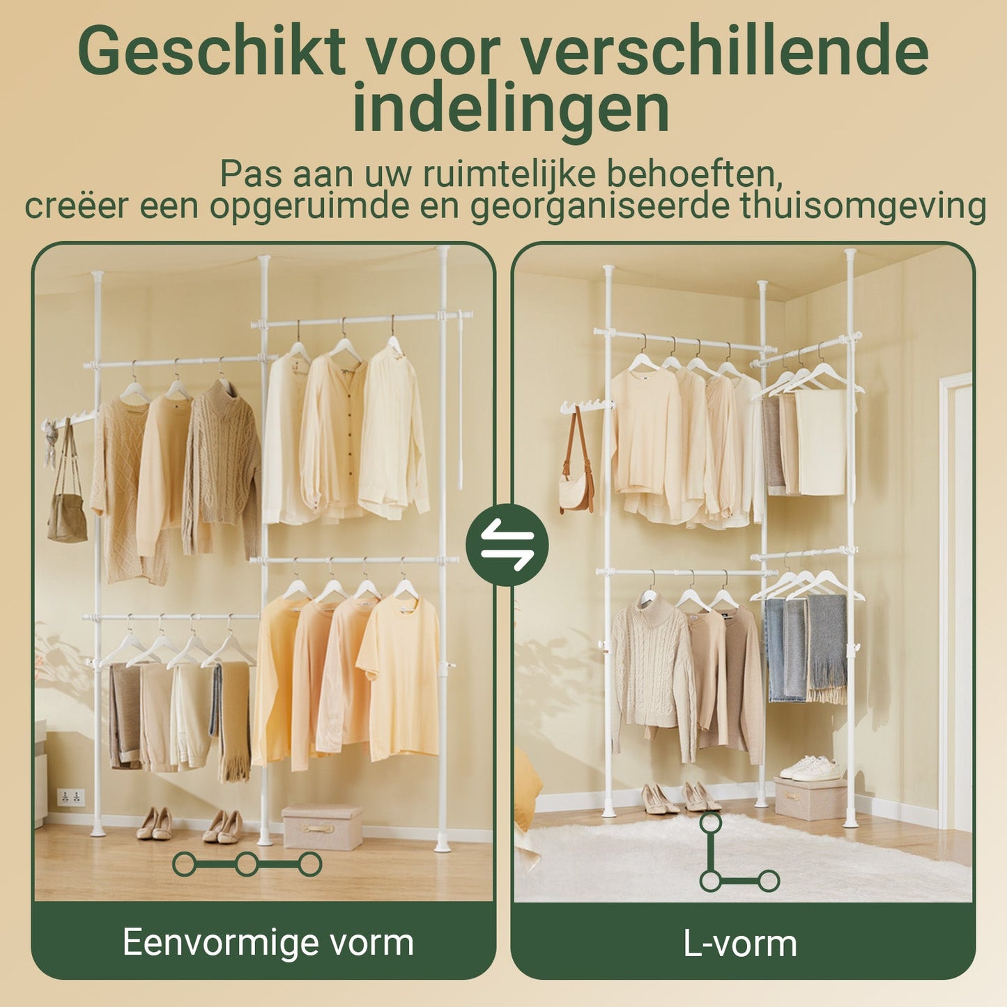 SoBuy KLS03-II-W Stevige uitschuifbare kledingstang - Verstelbaar 124–226 × 200–295 cm - Wit