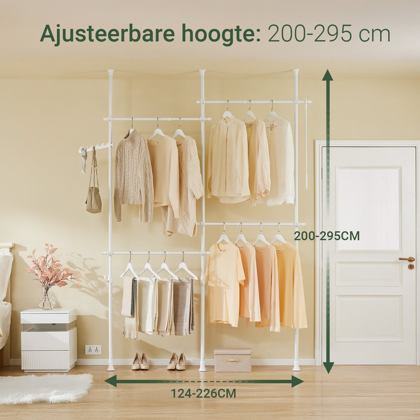 SoBuy KLS03-II-W Stevige uitschuifbare kledingstang - Verstelbaar 124–226 × 200–295 cm - Wit