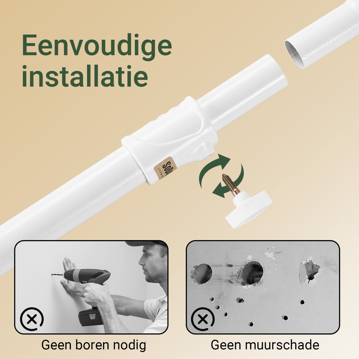 SoBuy KLS03-II-W Stevige uitschuifbare kledingstang - Verstelbaar 124–226 × 200–295 cm - Wit