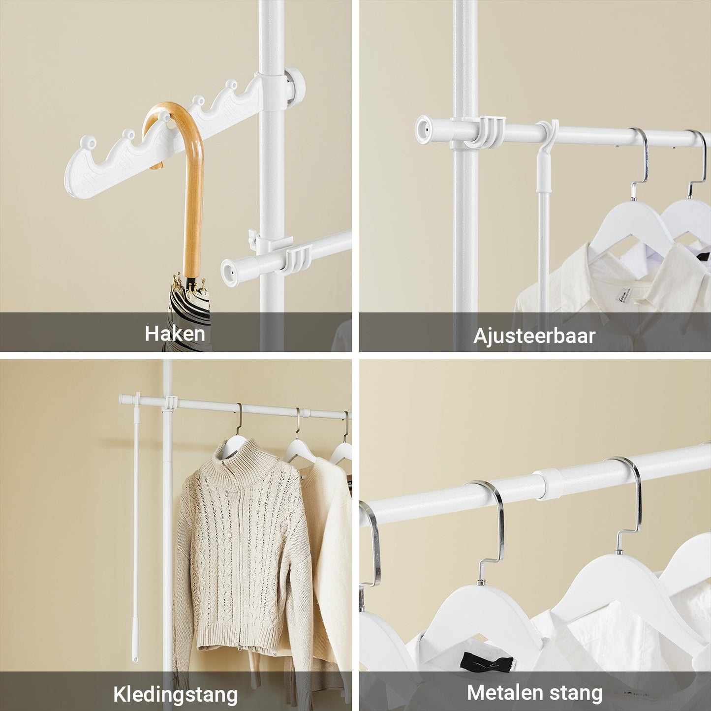 SoBuy KLS03-II-W Stevige uitschuifbare kledingstang - Verstelbaar 124–226 × 200–295 cm - Wit