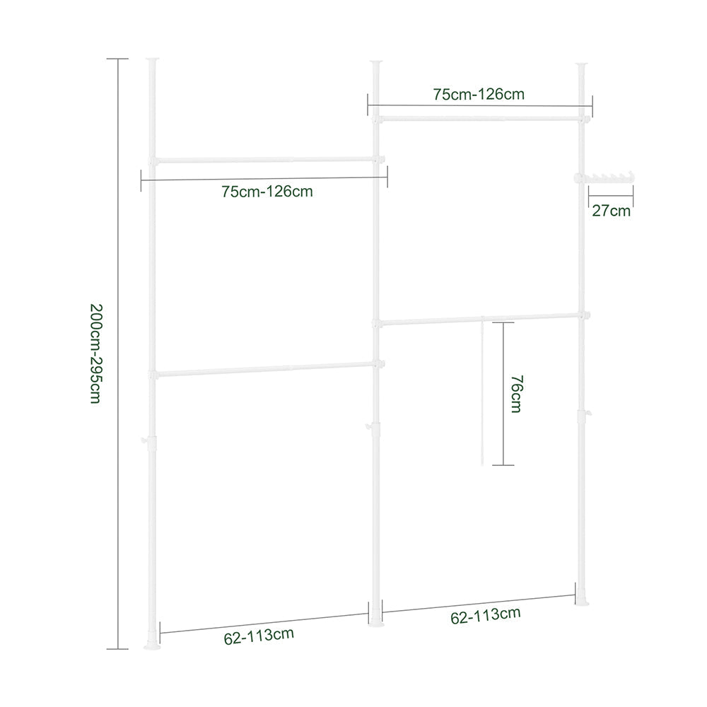 SoBuy KLS03-II-W Stevige uitschuifbare kledingstang - Verstelbaar 124–226 × 200–295 cm - Wit