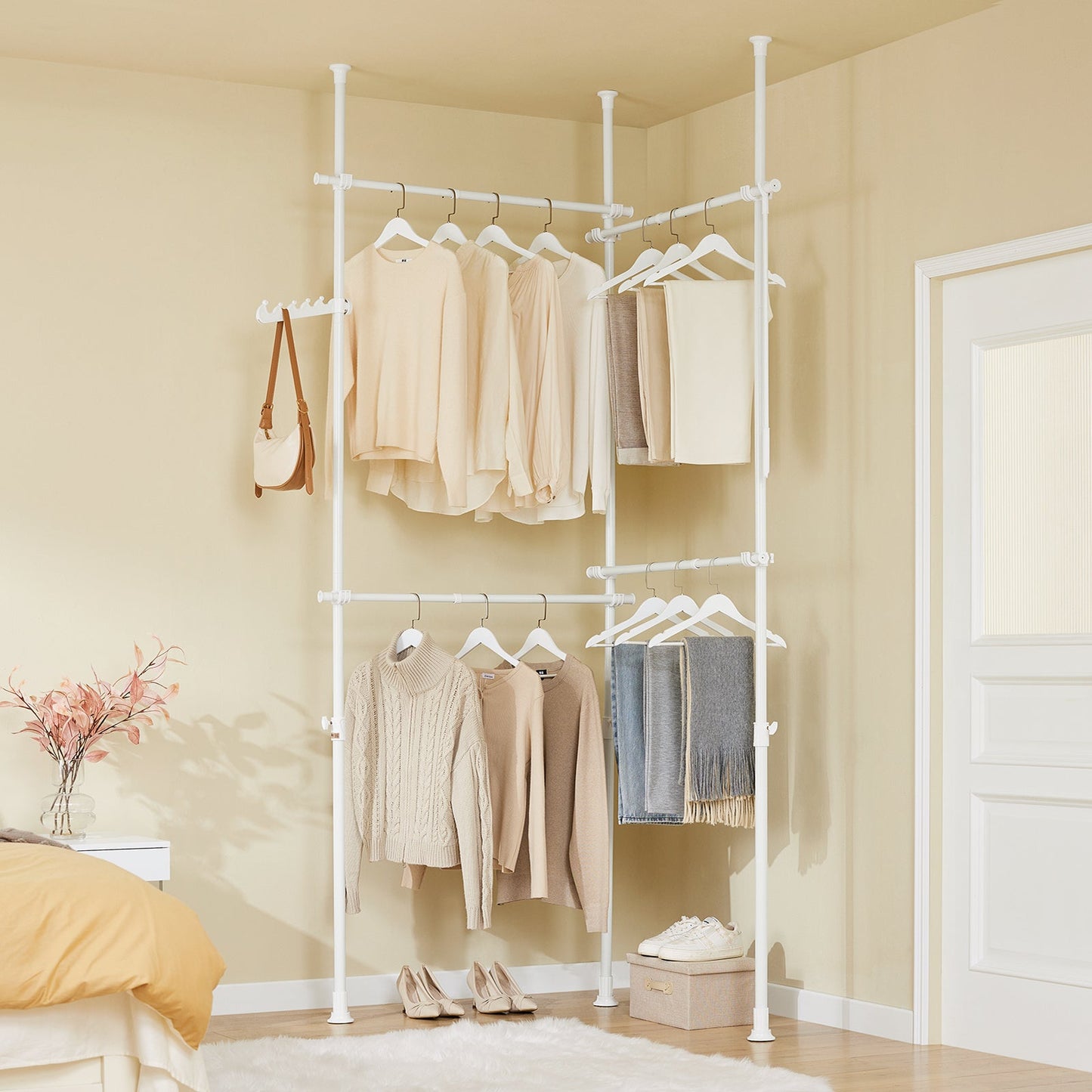 SoBuy KLS03-II-W Stevige uitschuifbare kledingstang - Verstelbaar 124–226 × 200–295 cm - Wit