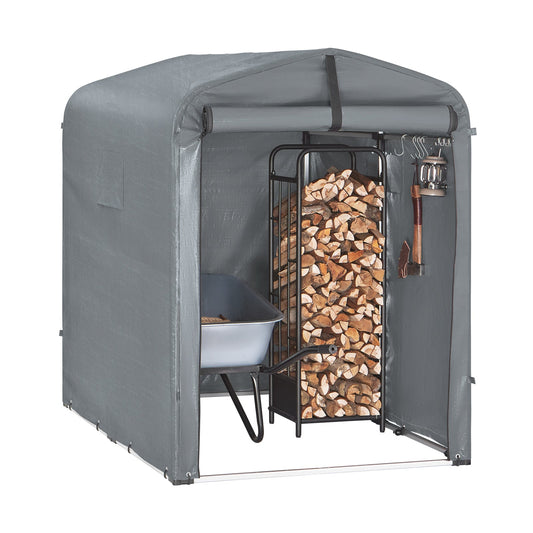sobuy Tuinhuis voor buiten – waterdicht motorhuis met haken – fietsschuur & gereedschapopslag – grijs – 120 × 176 × 163 cm