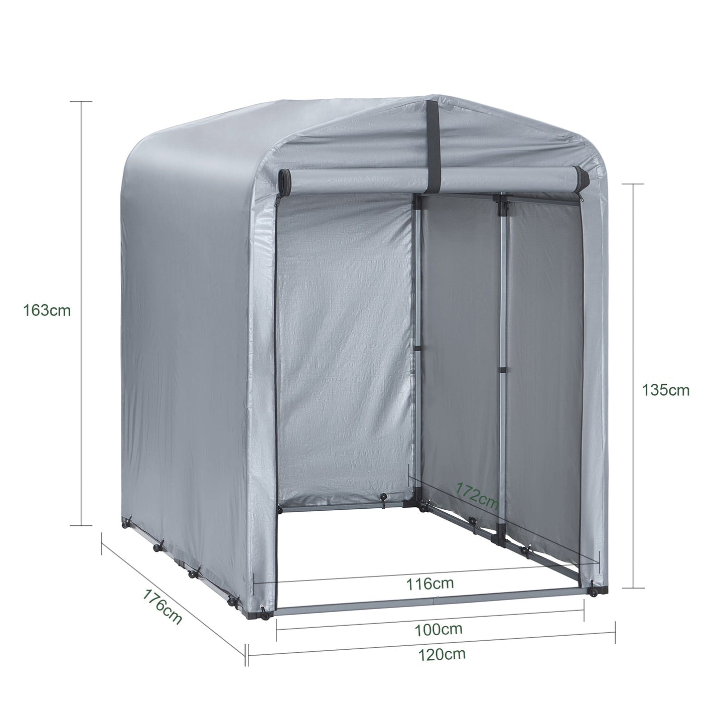 SoBuy – KLS11-K Tuinhuis / Tuinschuur – Waterdicht – Fietsschuur & Opslag – 120x176x163 cm – Zilver
