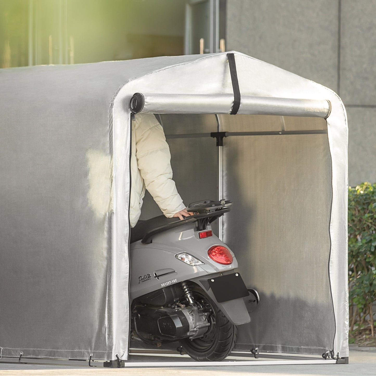 SoBuy KLS11-L Folietent 159 x 165 x 219 cm Grijs – Multifunctionele Overkapping, Fietsengarage en Tuinberging