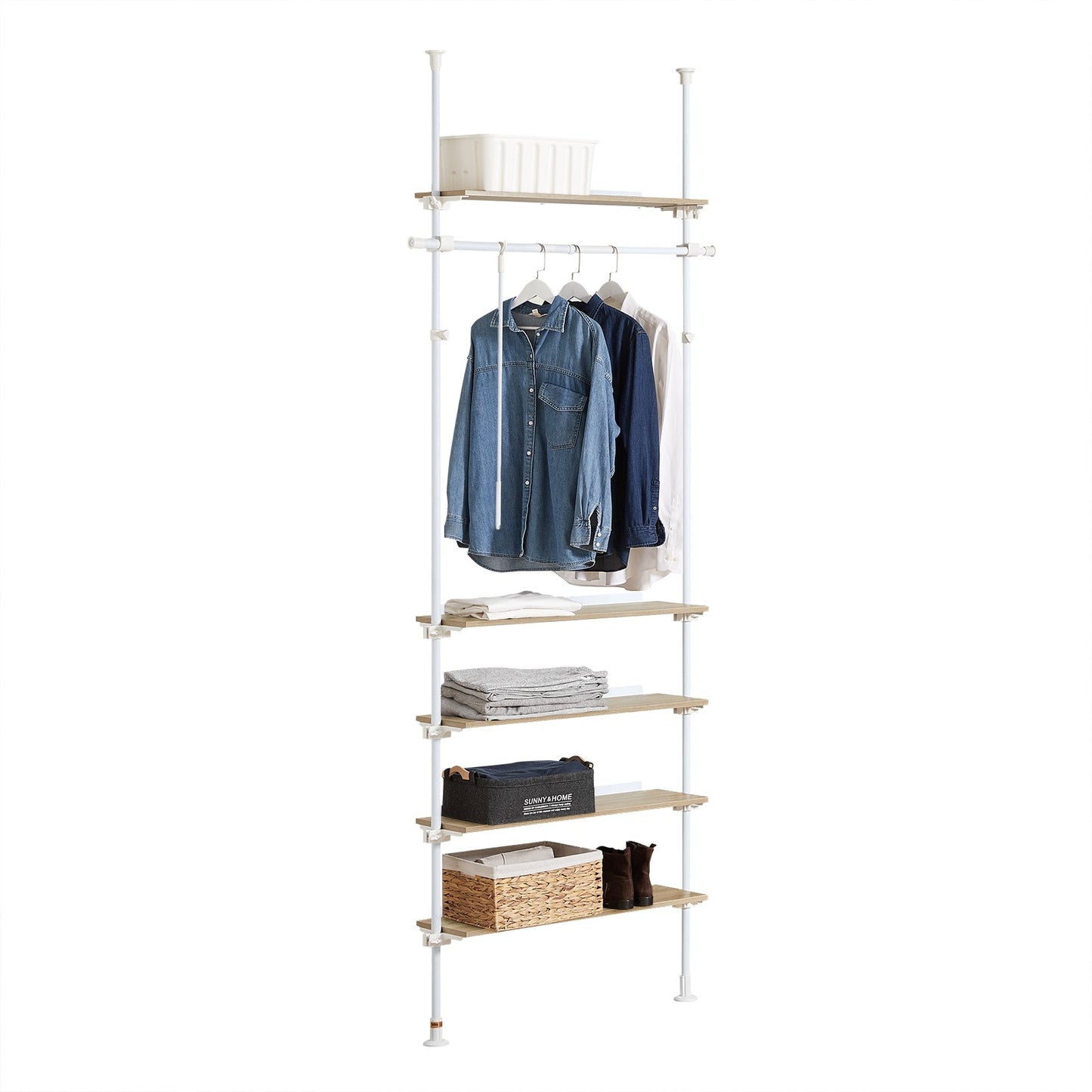 SoBuy KLS15-WN Telescopisch Kledingrek - Verstelbaar - 5 Planken - 1 Stang - L 97 x H (193-262) cm - Wit