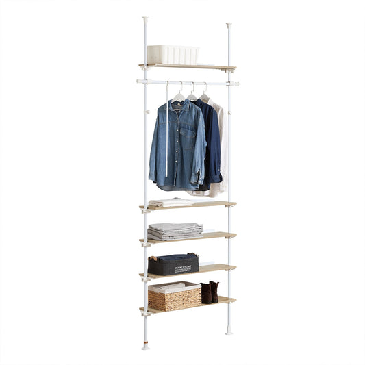 SoBuy KLS15-WN Telescopisch Kledingrek - Verstelbaar - 5 Planken - 1 Stang - L 97 x H (193-262) cm - Wit