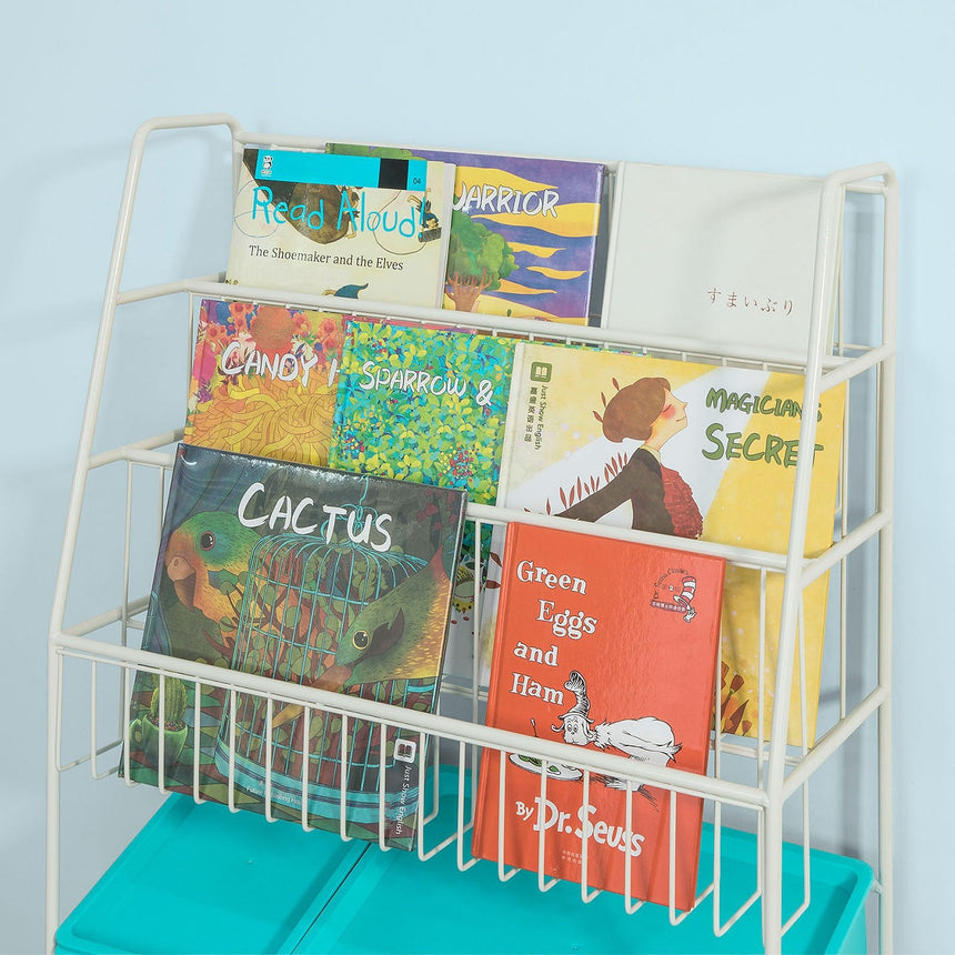 SoBuy Opbergrek voor Kinderen - Met boekenkast - Max. 50 kg - 61 x 25 x 102 cm - Blauw / Wit