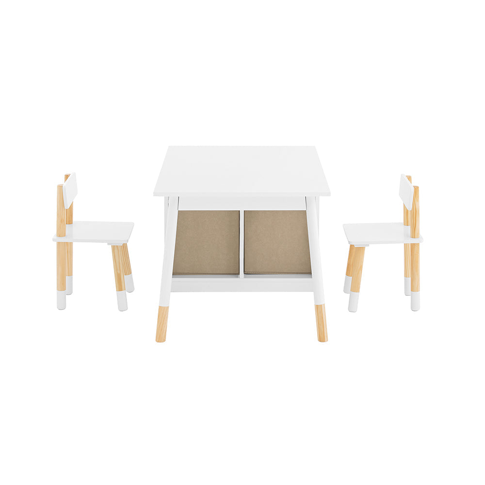Kinder Teken- en Speelset met Tafel en 2 Stoelen – Inclusief Opbergvakken – Wit – SoBuy KMB113-W