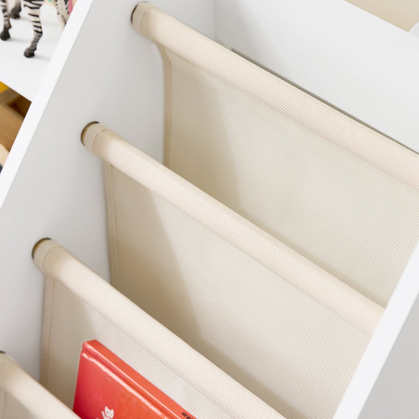 SoBuy KMB119-W Montessori Kinderboekenkast 3 niveaus met opbergruimte en stoffen manden, wit, 80 x 40 x 80 cm