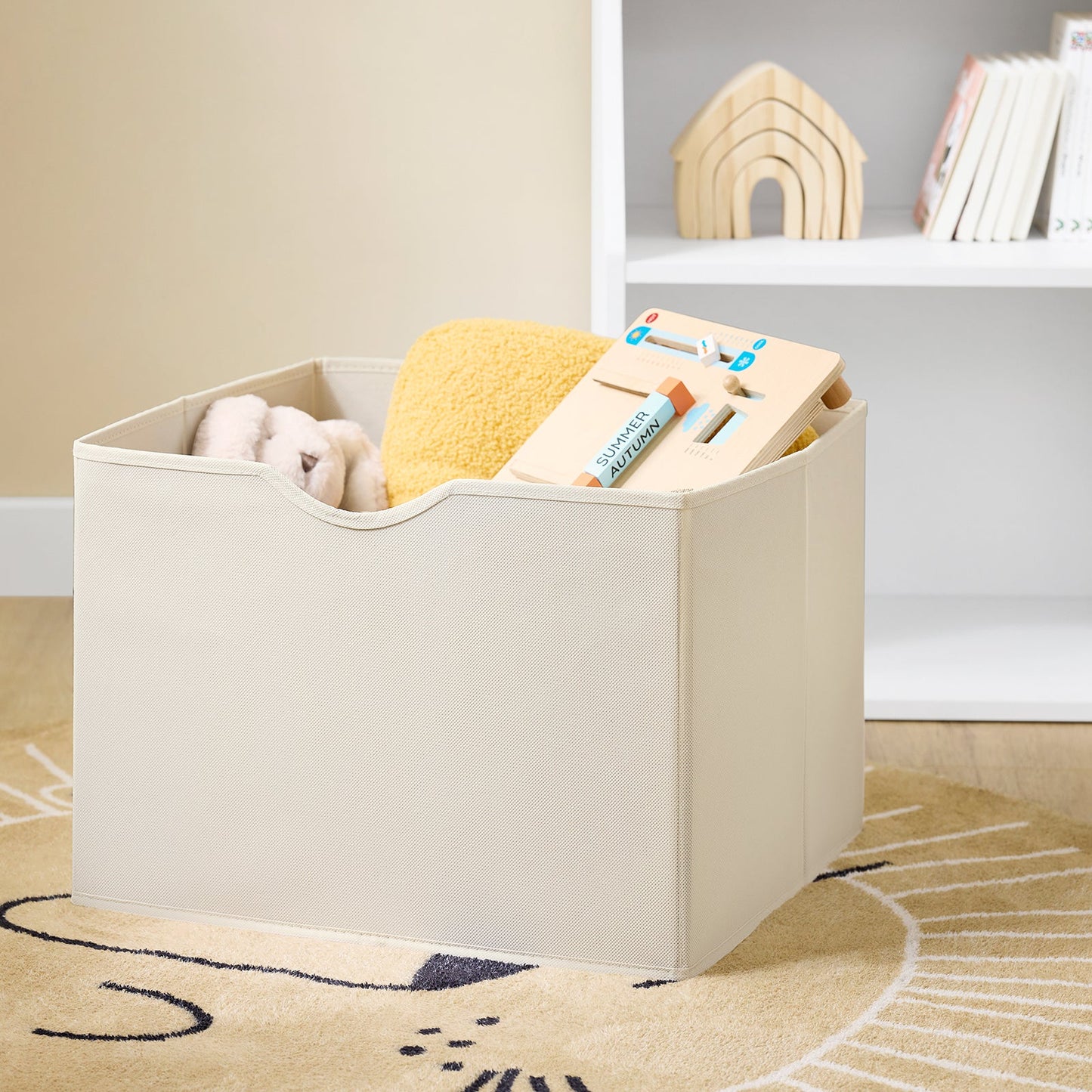 SoBuy KMB119-W Montessori Kinderboekenkast 3 niveaus met opbergruimte en stoffen manden, wit, 80 x 40 x 80 cm