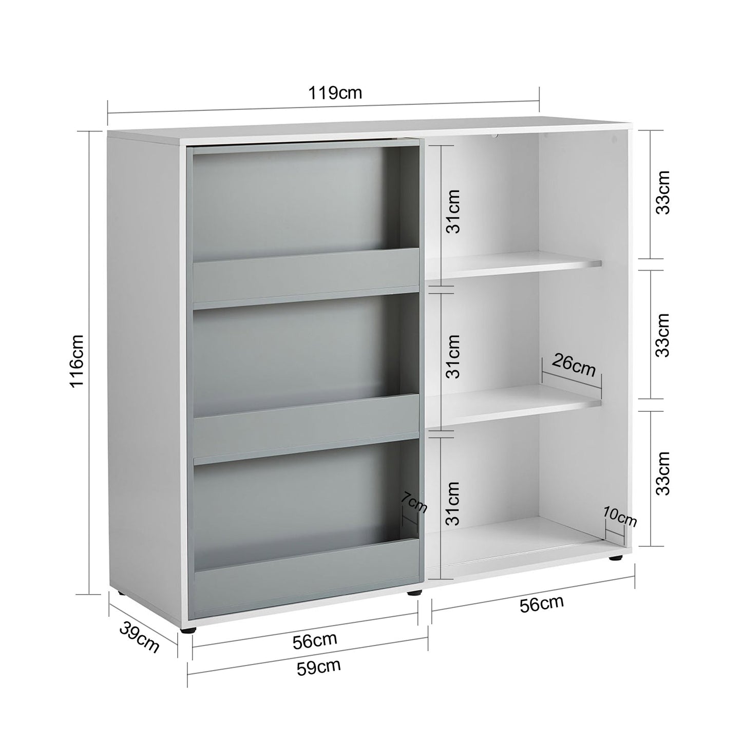 SoBuy Boekenkast voor Kinderen - Max. 95 kg - 119 x 39 x 116 cm - Wit / Grijs
