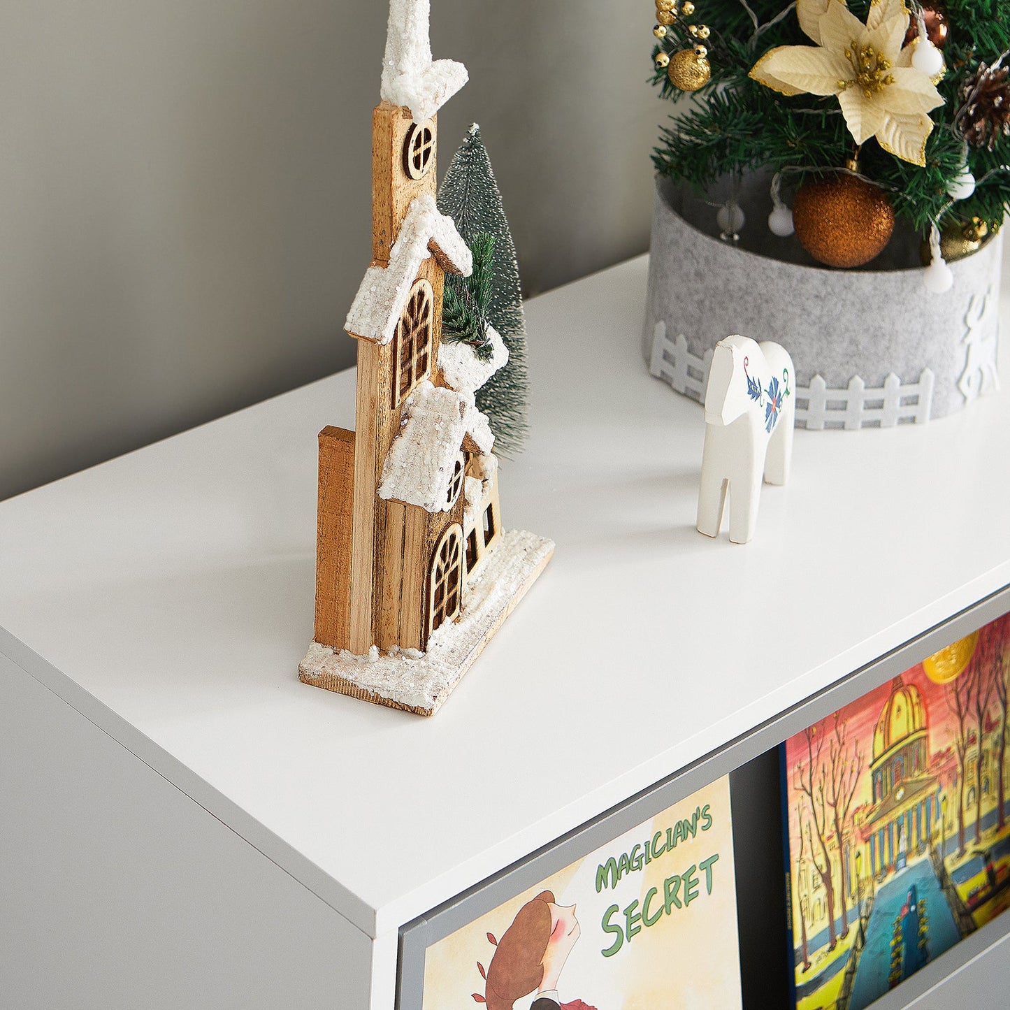 SoBuy Boekenkast voor Kinderen - Max. 95 kg - 119 x 39 x 116 cm - Wit / Grijs