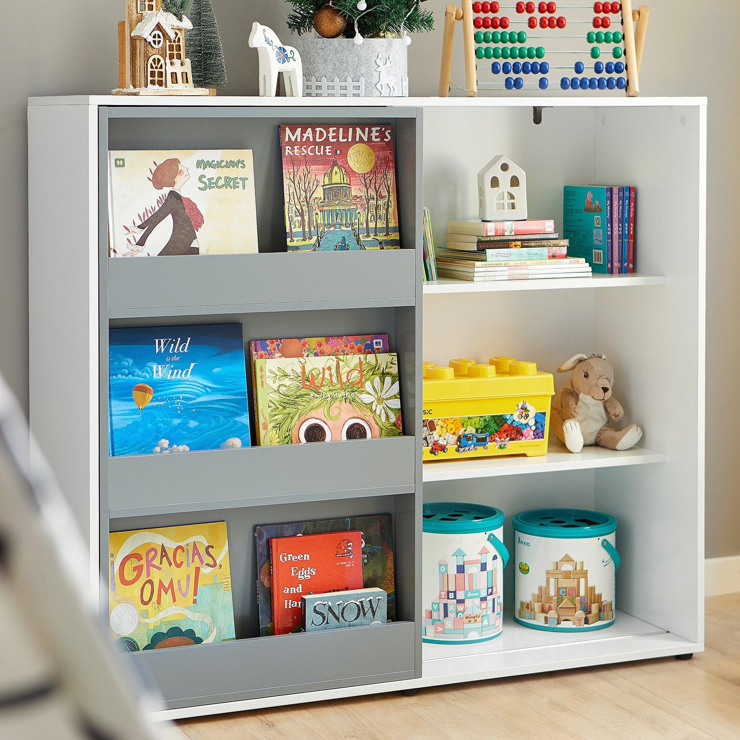 SoBuy Boekenkast voor Kinderen - Max. 95 kg - 119 x 39 x 116 cm - Wit / Grijs