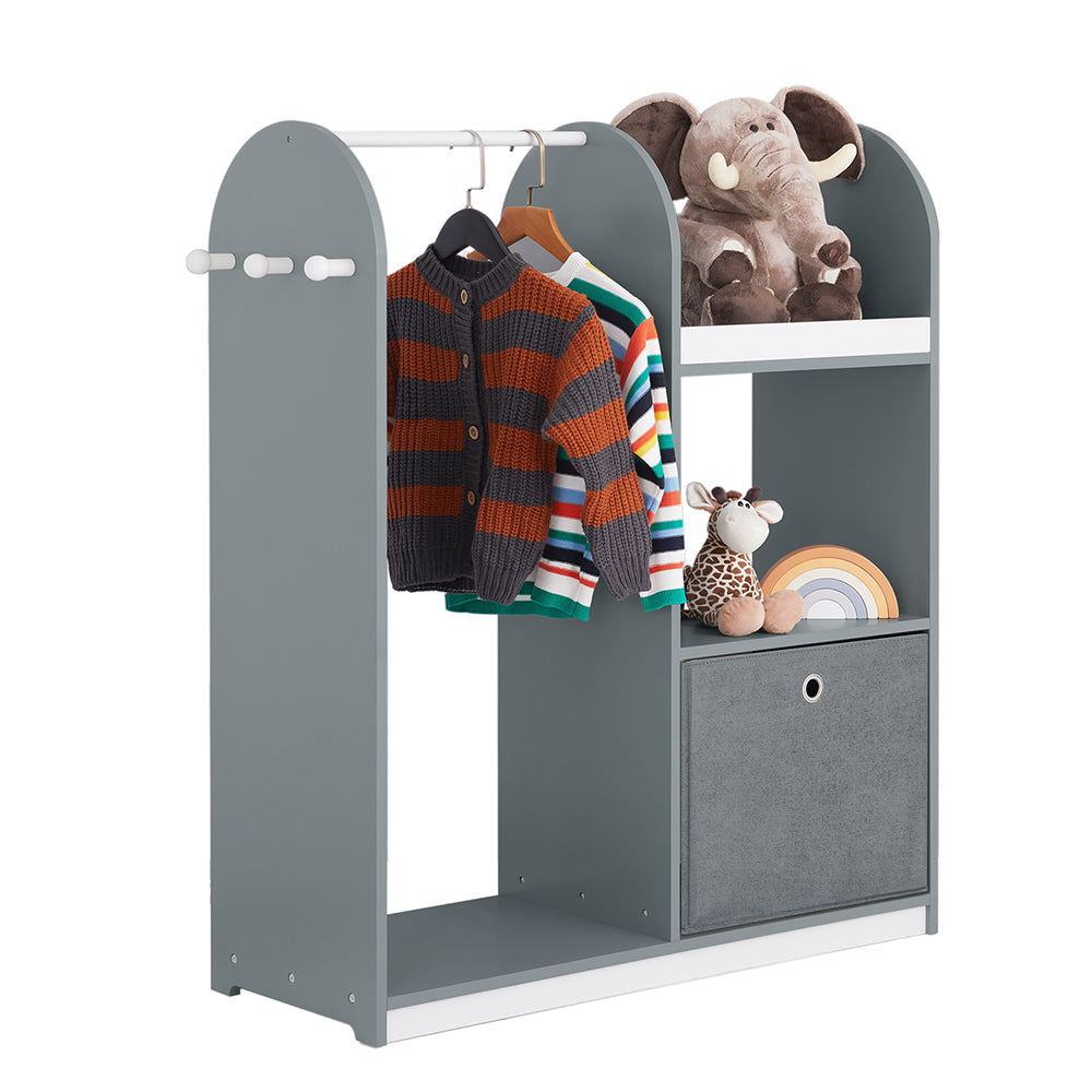 SoBuy KMB40-HG Kindergarderobe 97x35x108 cm Grijs – Kinderkapstok met 3 Haken, Opbergplanken en Mandje