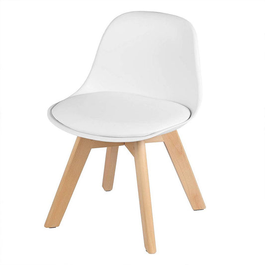 Woltu Kinderstoel met Houten Poten en Rugleuning - Wit - 56 x 38 x 33 cm
